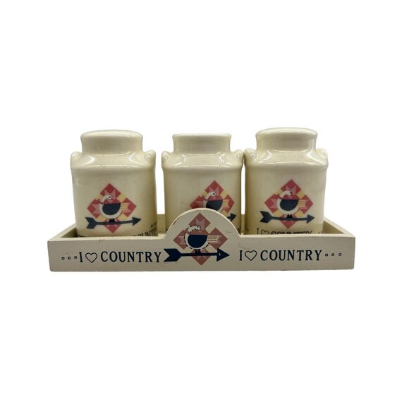 Country Kitchen Goose Salt Pepper Shakers Toothpick Holder Set Berco I Love - Picture 2 of 14